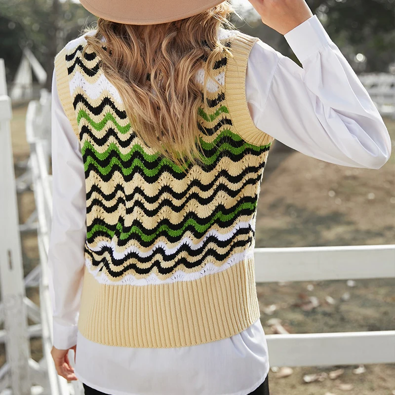 
Осенний модный трендовый зеленый Женский пуловер без рукавов, короткий топ, жилет, свитер 