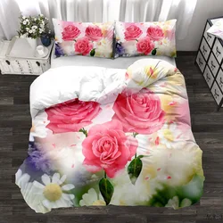 3D Digital printing Rose Flowers design bed sheet set duvet cover set with pillowcase flat sheet fitted sheet Bedding sets