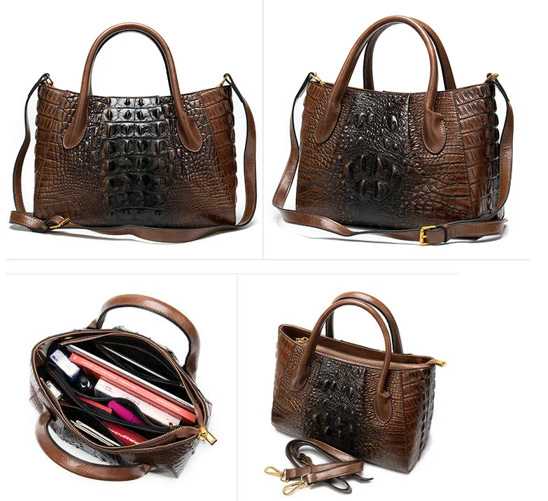 
Модная женская винтажная сумка из натуральной кожи с крокодиловым узором, Вместительная женская сумка через плечо, оптовая продажа, роскошная сумка для покупок 