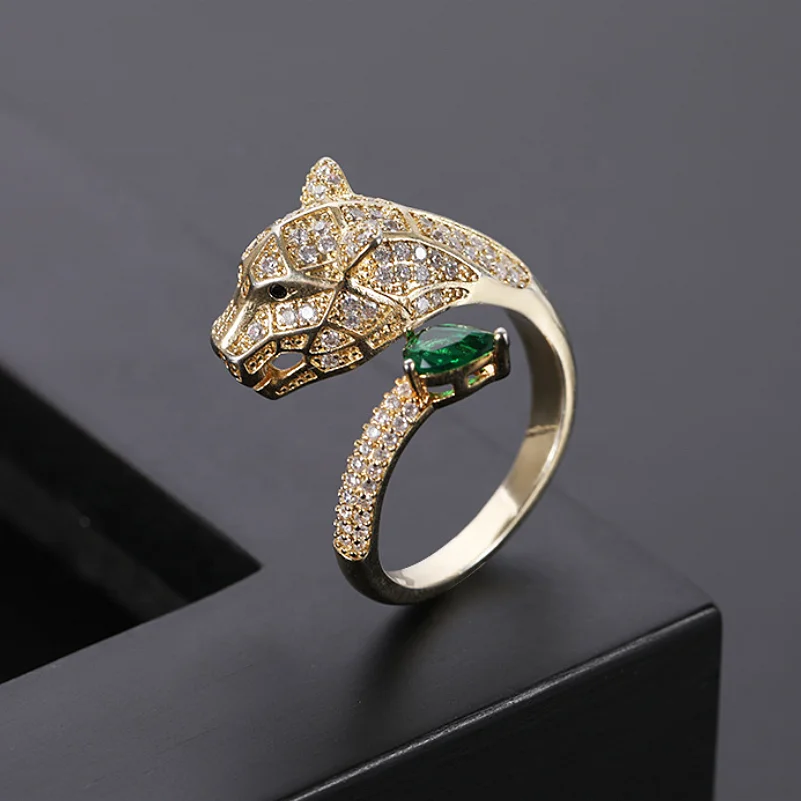 
Драгоценный камень для женщин Свадебные парные установка с головой леопарда из чистого золота позолоченное кольцо 
