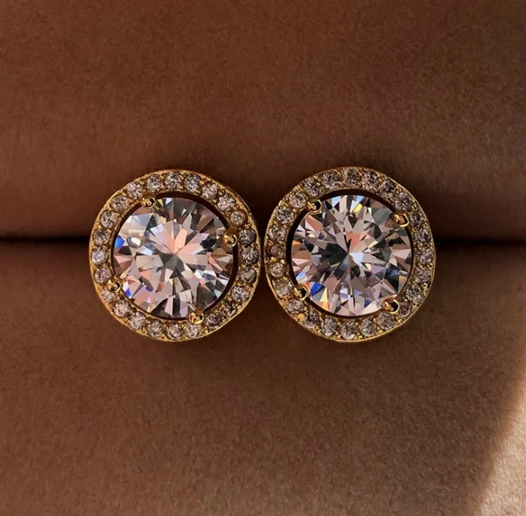 Женские серьги-гвоздики из розового золота с цирконами и бриллиантами, 2020