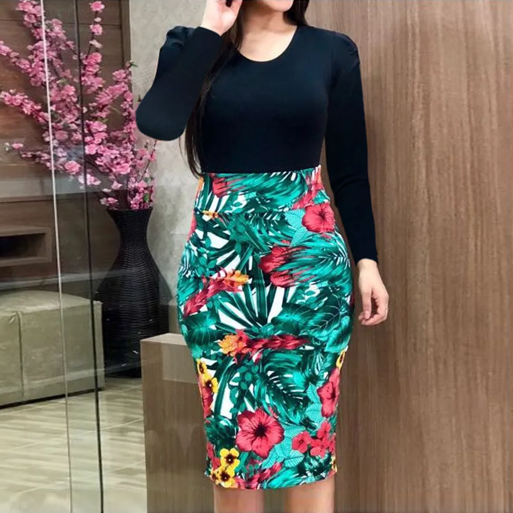 
 2019 новейшие, модные, с цветочным рисунком, с принтом, с завышенной талией, подчеркивает фигуру задняя застежка-молния Bodycon SexI карандаш мусульманский длинная юбка для женщин  
