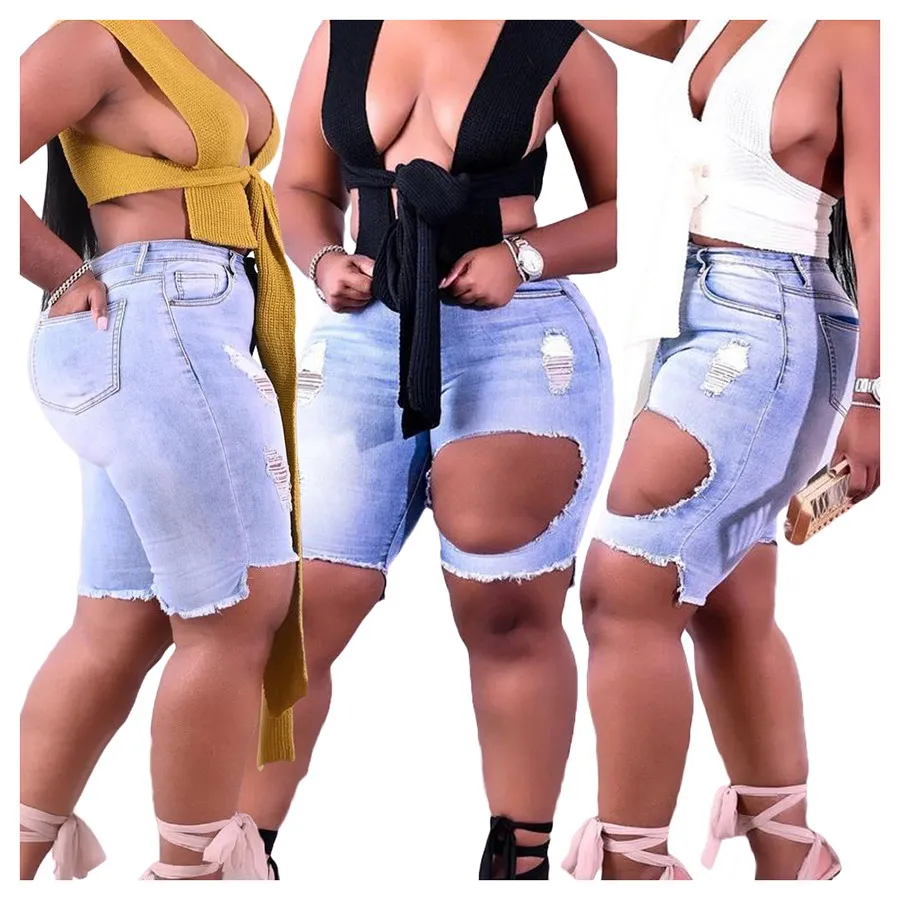 
Шорты Foma LM8249 женские рваные, модные хлопковые джинсовые штаны для полных женщин, большие размеры 4XL, на лето 