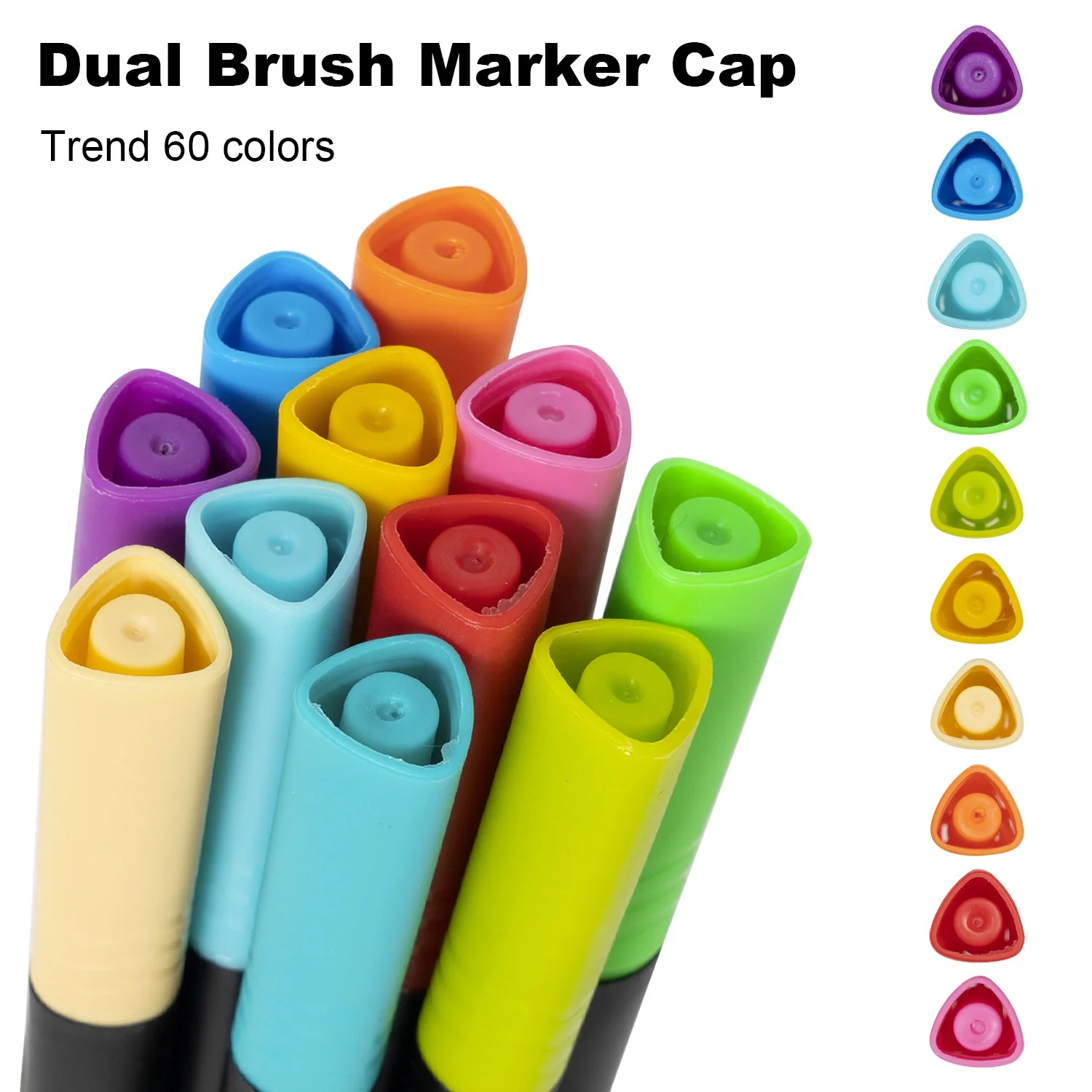 
Цветные маркеры разных цветов, двусторонняя кисть для акварели с тонким кончиком и толстой кистью для хайлайтера 