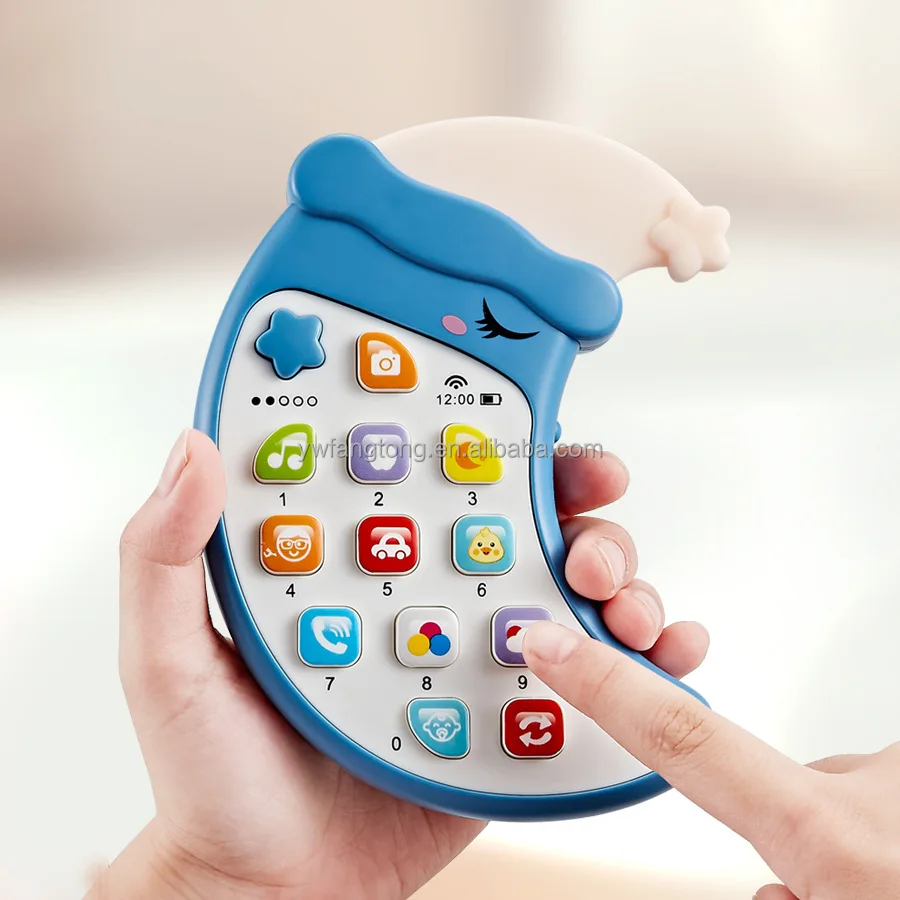 Cross-border children's educational English toys cell phone simulation cartoon moon phone light music toys can bite