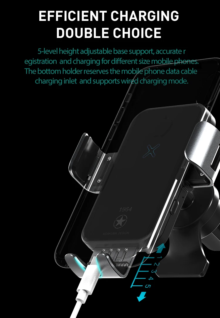 2021 KC Qi Standard 15W Fast New Electric Car Phone Holder 10W Wireless Quick Charger Car Mount Mobile GPS Stand