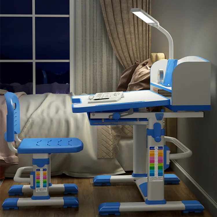 Дешевый комплект детской мебели для спальни, эргономичный Регулируемый складной детский компьютерный стол из МДФ, учебный стол с лампой