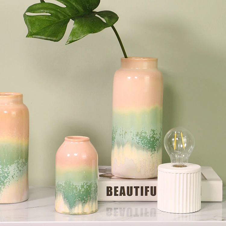 
 Китайская Фабрика K & B, скандинавский маленький большой белый градиент, керамическая ваза для цветов, фарфоровые вазы с реактивной глазурью  
