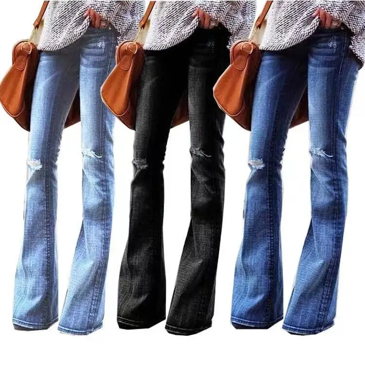 
Оптовая продажа, осенние модные женские синие джинсы с высокой талией 