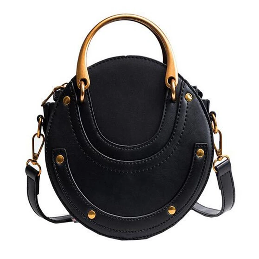 
Новая модная пользовательская круглая сумочка из искусственной кожи в стиле ретро с металлическим кольцом, Женская мини-сумка на одно плечо 