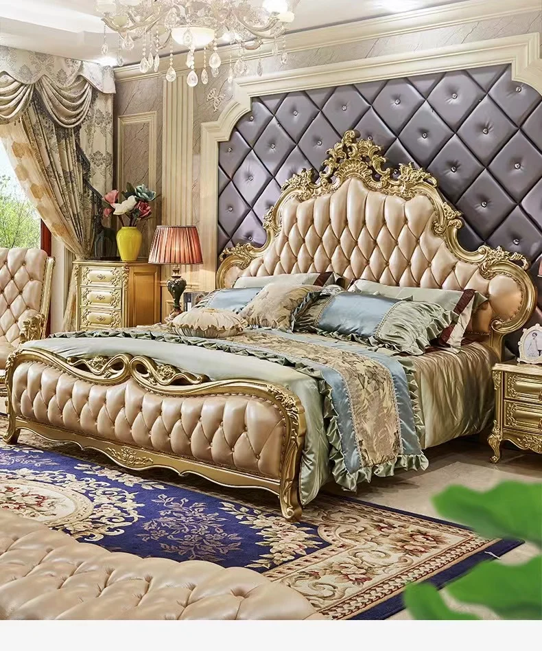 Роскошный стиль Вилла Дом королевская мебель антикварные золотые наборы для спальни