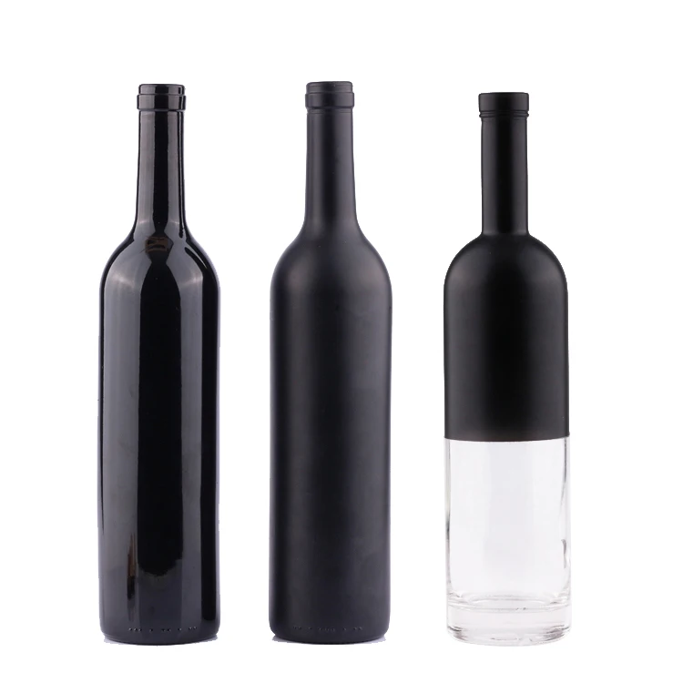 750 мл круглая стеклянная матовая черная пустая бутылка для вина с пробкой