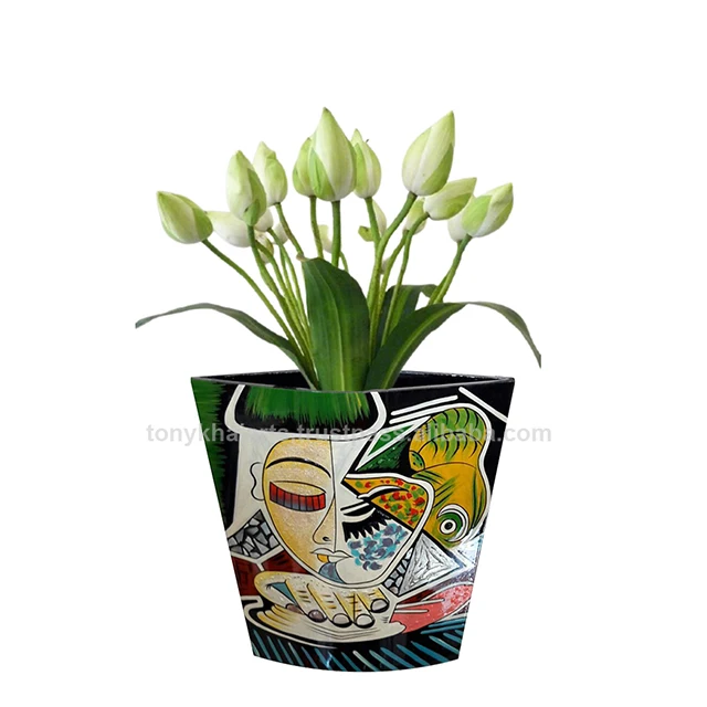 Классическое и художественное украшение, ваза с длинным горлом, лаковая ваза для цветов LH-001, Всесезонная ваза, сделано во Вьетнаме