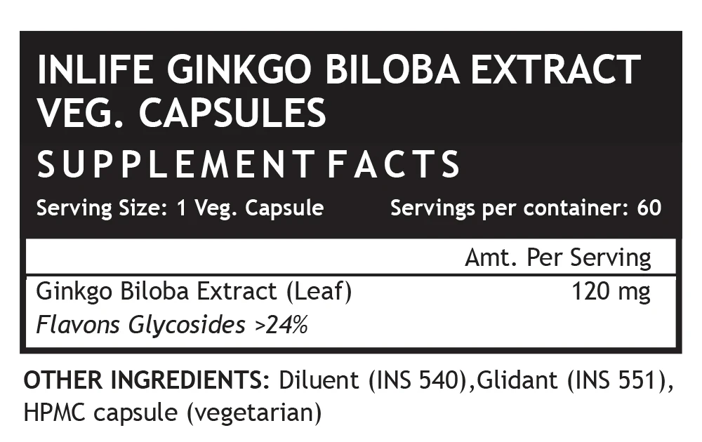 Капсулы экстракта гинкго билоба Inlife с флм гликозидами> 24% 120 мг-60 вегетарианских