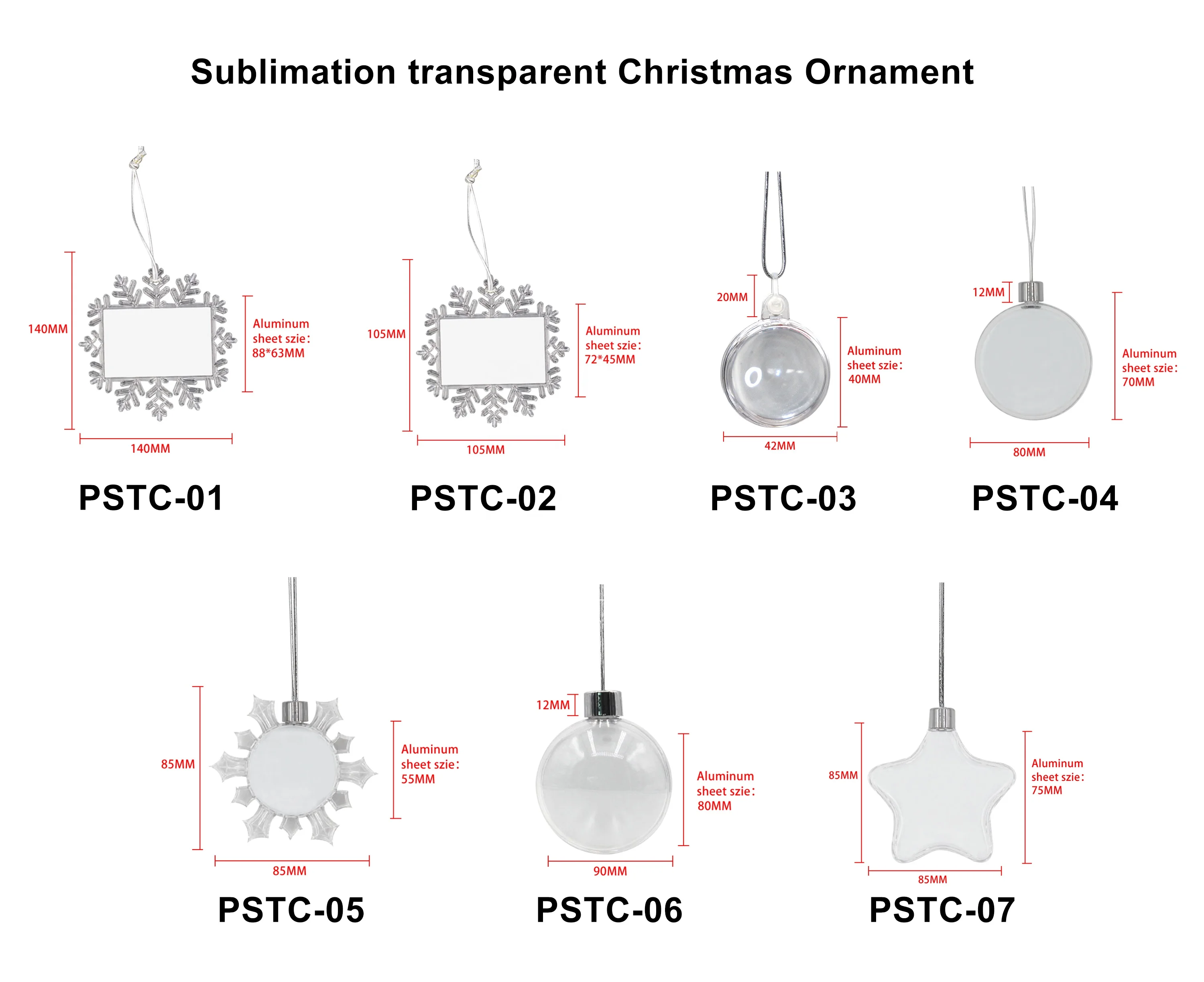 
 Рождественский шар Prosub, сублимационный пустой Рождественский орнамент, прозрачный пластиковый шар, Размер 8 см, сублимационный Рождественский орнамент  