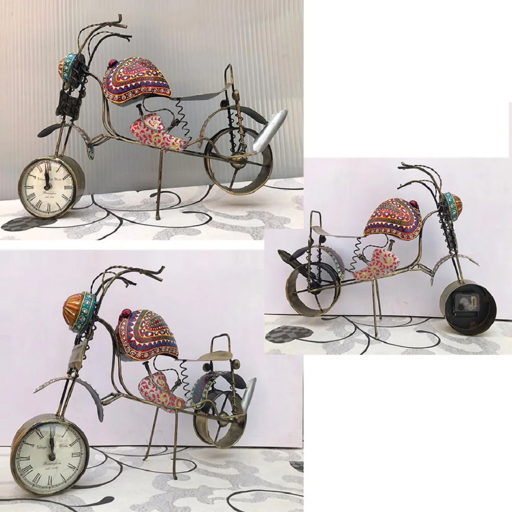 Металлические настольные часы в форме велосипеда, декоративный подарок, Showpiece, домашний декор, в форме мотоцикла, аналоговые антикварные часы для дома, стола,