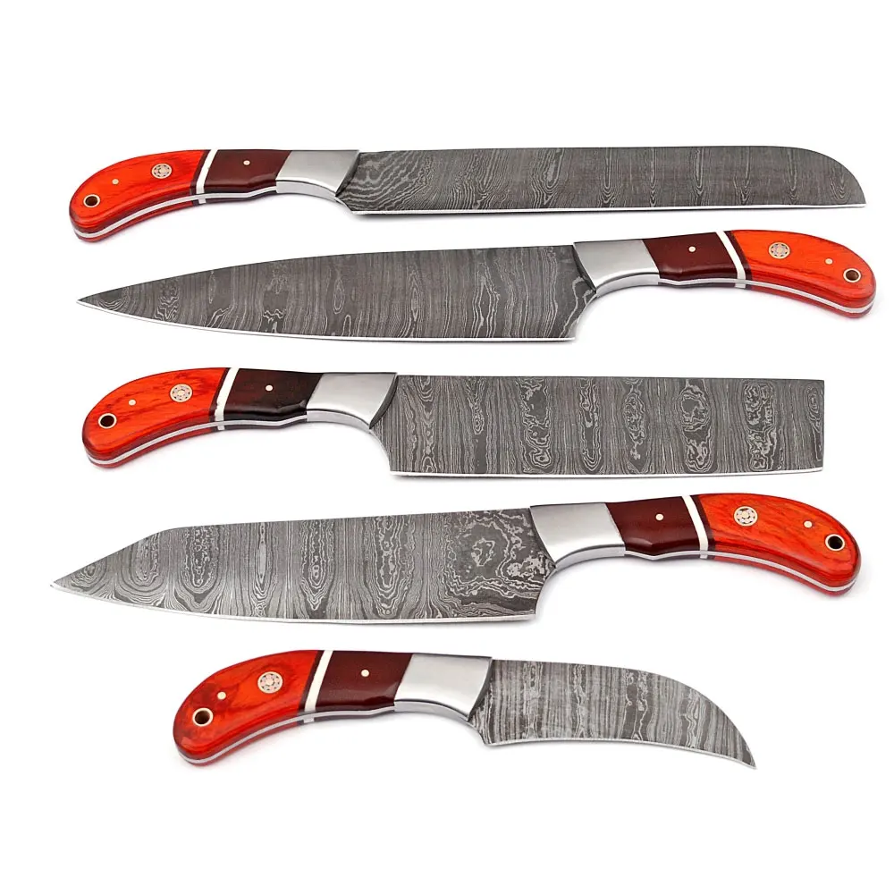 Best Quality Damascus Steel Kitchen Knife Sets For Chef / Pakistan Made Handmade Damascus Steel Chef Knives Set