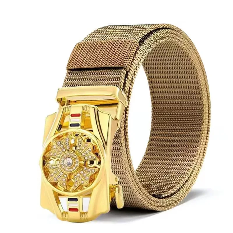 Wholesale Casual Designer Adjustable Straps Mens Vintage Automatic Buckle Canvas Braided Leather Waistbands Jean Belts for Men