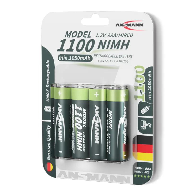 Ansmann EU standard low self-discharge 4pcs pack rechargeable 1.2V 1100mAh AAA nimh battery for sale