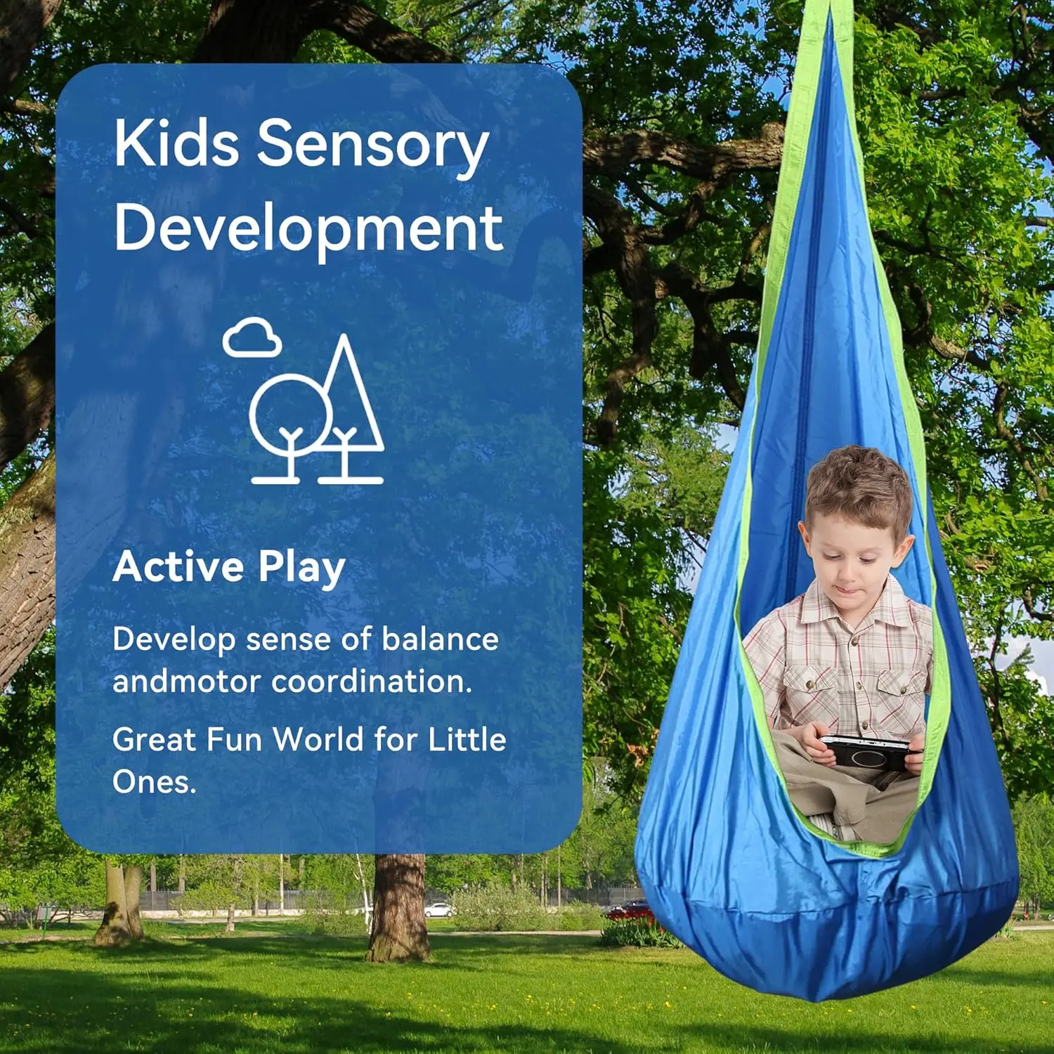 Kids Pod Swing Seat Child Hanging Hammock Chair with Inflatable Pillow Sensory Swing Chair