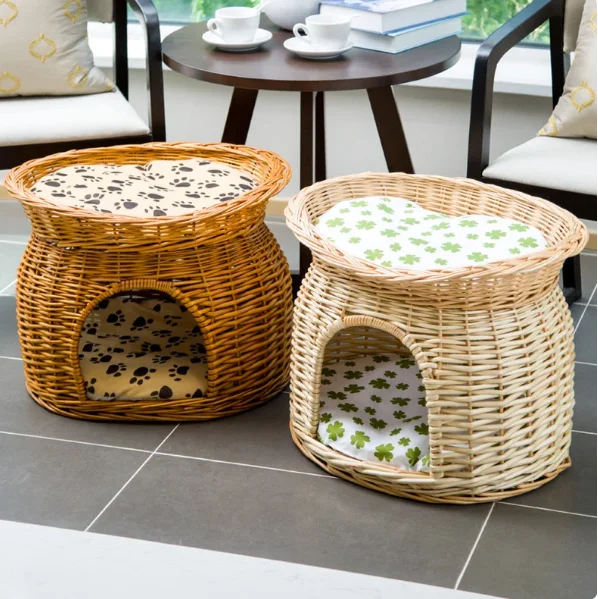 HOT PRODUCT Rattan Two Level Cat House Wicker Pet Bed Dog House Four Seasons Universal Removable and Washable