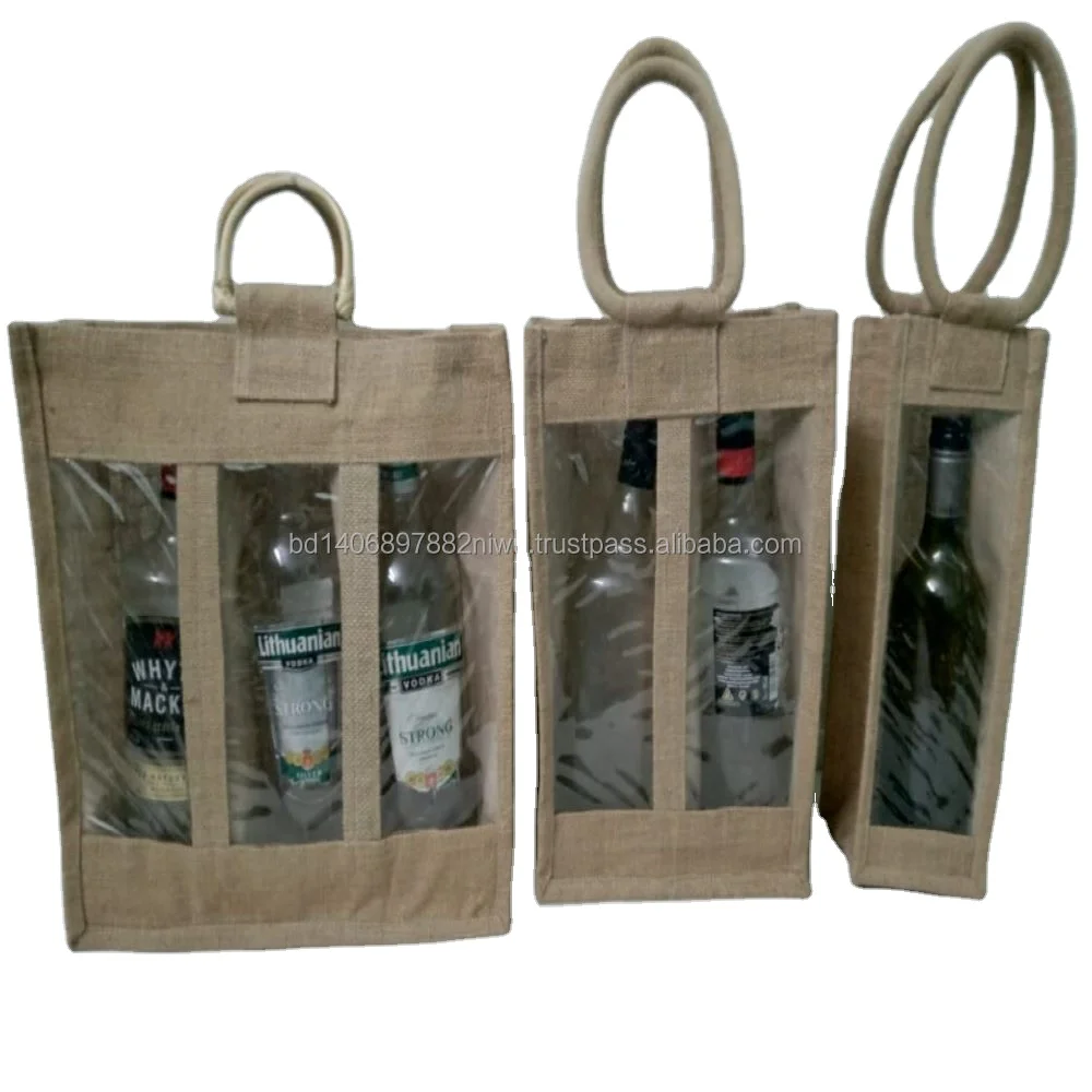 Jute wine bag Wine bag with Jute lamination waterproof cotton round Drawstring handle natural Burlap Wine bag form Bangladesh