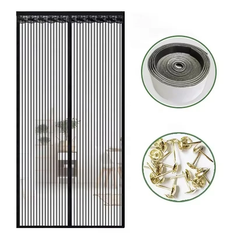 Custom Size Magic Seal Magnetic Mesh Bug Screen Door Strong Magnets Insect Screen Curtain