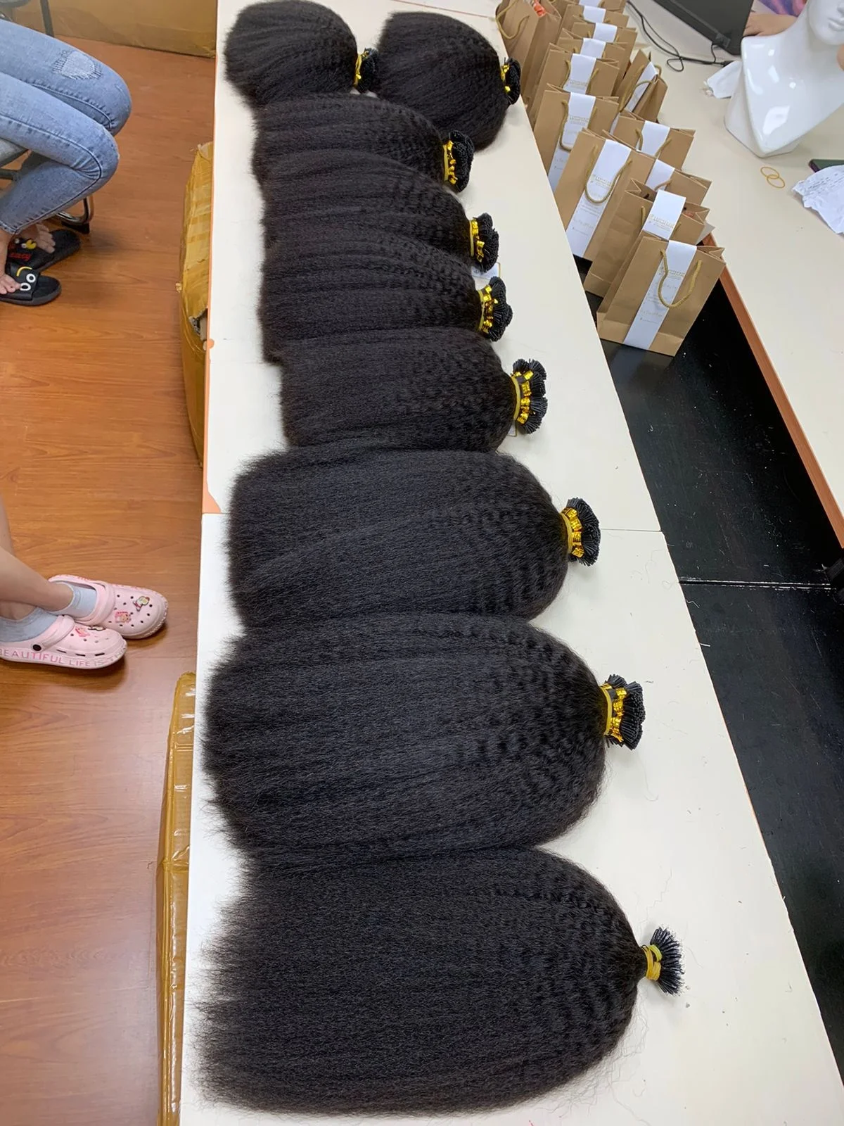 Double drawn Peruvian Hair Human Natural Black i tip Hair Extensions Human Hair Extension kinky straight Style AliExpress Sophia