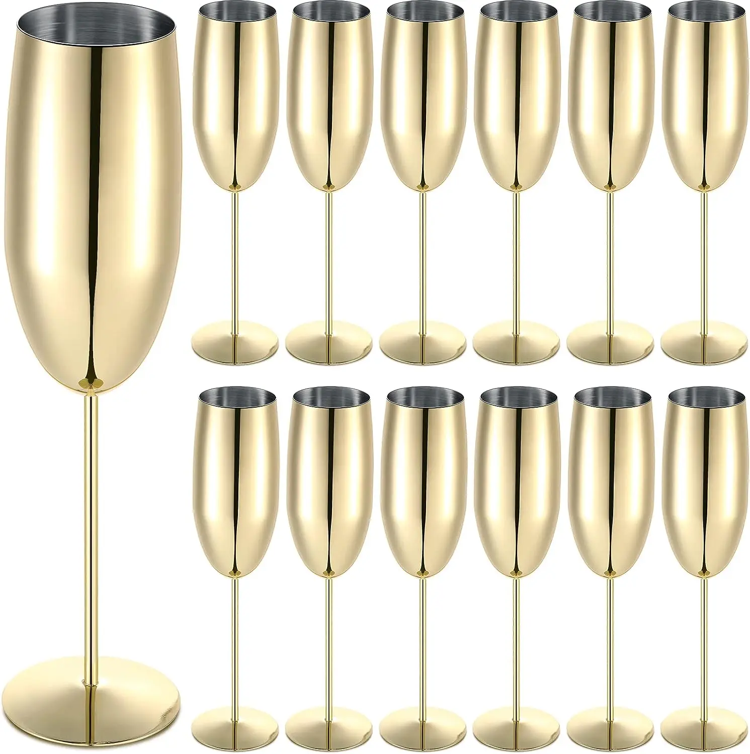 High Quality Custom  Gold Copper Plater Metal Goblet Wine Glass Stainless Steel Champagne Glass Cup Flute Wedding Gifts