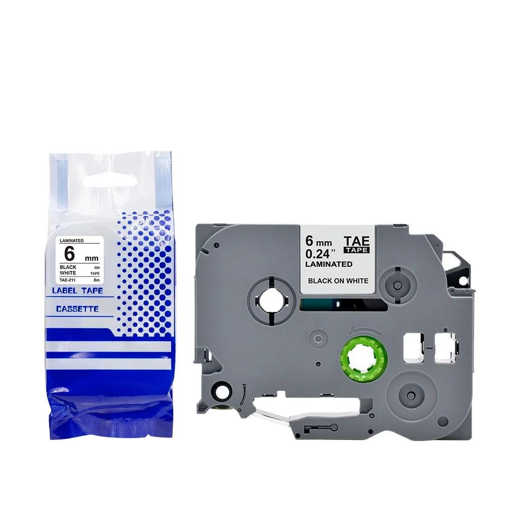 Tatrix TZ211 TZe211 TZ-211 TZe-211 6 мм черный на белом совместимый ламинированный Картридж Ленты для маркировки Brother P Touch PT-1010