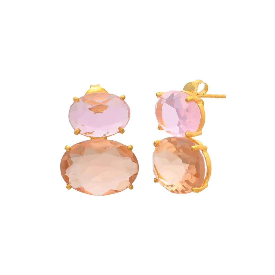 Explore Latest Exclusive Gemstone Champagne & Pink Hydro design Trendy Gold Plated Brass Drop Earrings