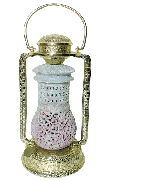 Hottest Selling Customized Stone Perforated Brass Base Lantern Home Decorative Table And Hanging Lantern  High Quality Lamp