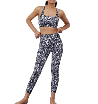 Custom Printed Polyester Female Ladies Gym Wears Set Women Spanfex 2 piece Fitness Clothes