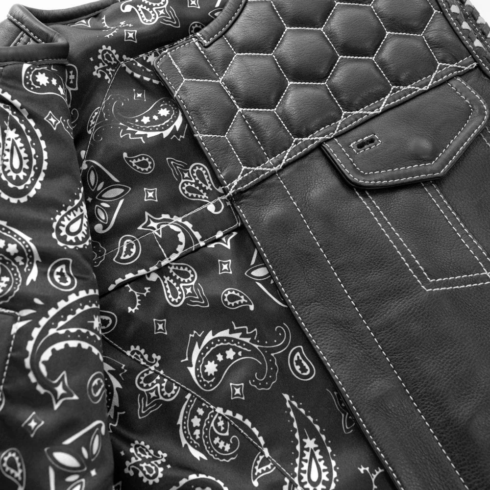Diamond Naked Cowhide Leather Club Style Men  Leather Biker Vest Motorcycle Motor Bike Vest Cowboy Vest