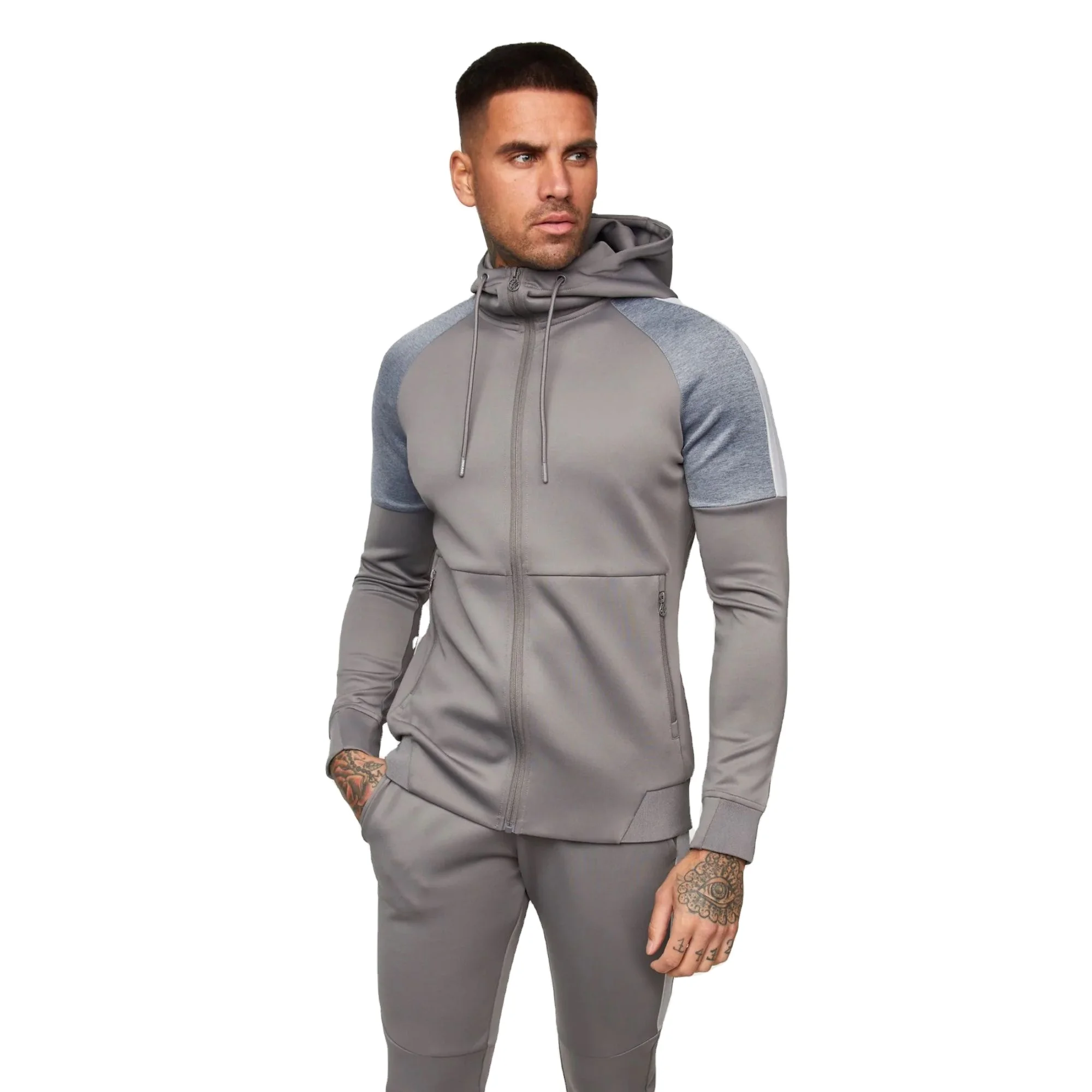 Slim Custom Fashion Fitted Printed Team Black Gym Tracksuit for Men Sport Wear Sweat wear Two Pieces Blank Sport Tracksuit Men