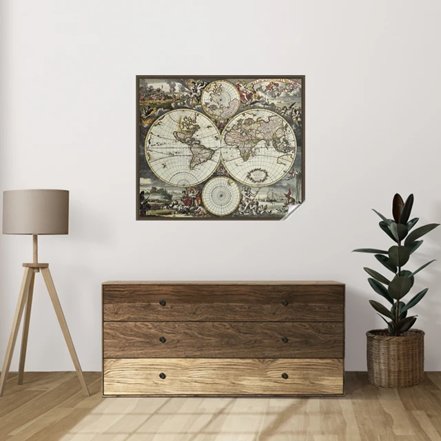 Retro Look Vintage World Map Reusable Durable Polystyrene Material Holds The Surface With Static Electricity