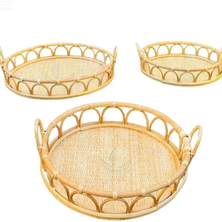 Круглый плетеный поднос для фруктов/конфет/еды на кухне или в гостиной сделанный во Вьетнаме