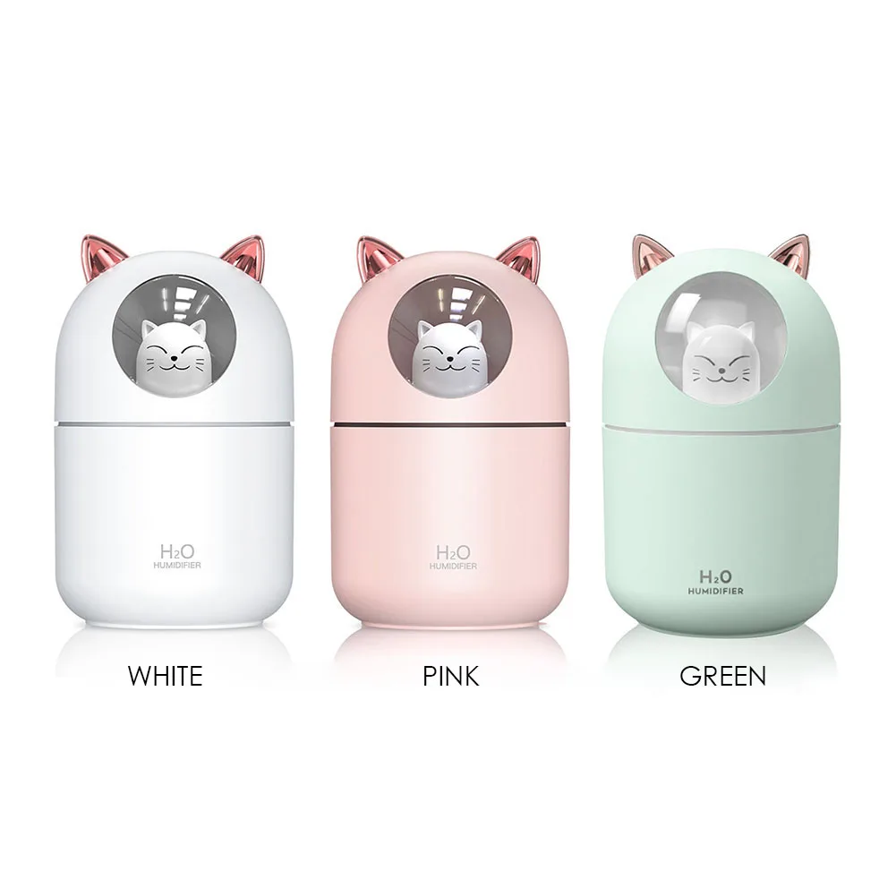 Mini Cute Portable 300ml Electric Air Humidifier Aroma Oil Diffuser USB Cool Mist Sprayer with Colorful Night Light for Home Car