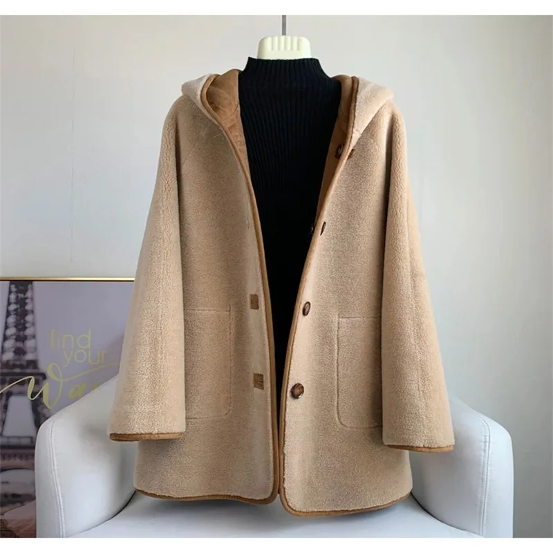 Hot Sale Women Sheep Shearling Warm Double Sided Wearing Coats Lady Lamb Wool Fur Long Jacket Winter Overcoat