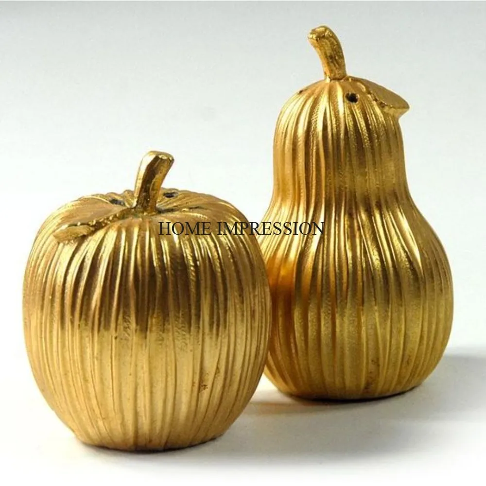 Set Of 2 Apple And Pear Designer Aluminum Casted High Grade Gold Plated Salt And Pepper Mill Set Kitchenware Grinder Tools