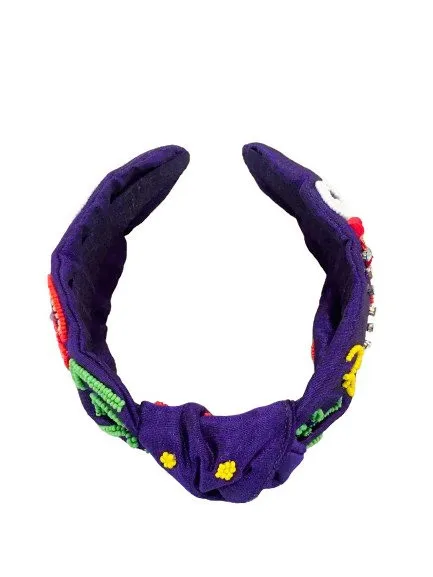 Newest Designer Beaded Mardi Gras Headbands For Girls Green and purple Color Mix Combination Headbands