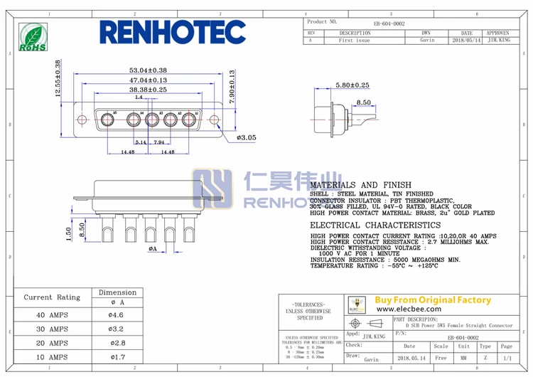 Dsub Connectors Female Socket D-sub 5P 5W5 Pin Solder Cup Cable