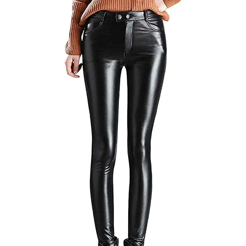 Wholesale Women Faux leather trousers High Waist ladies Women causal pants Secretly Shapes Regular Fit Straight Leg Pant