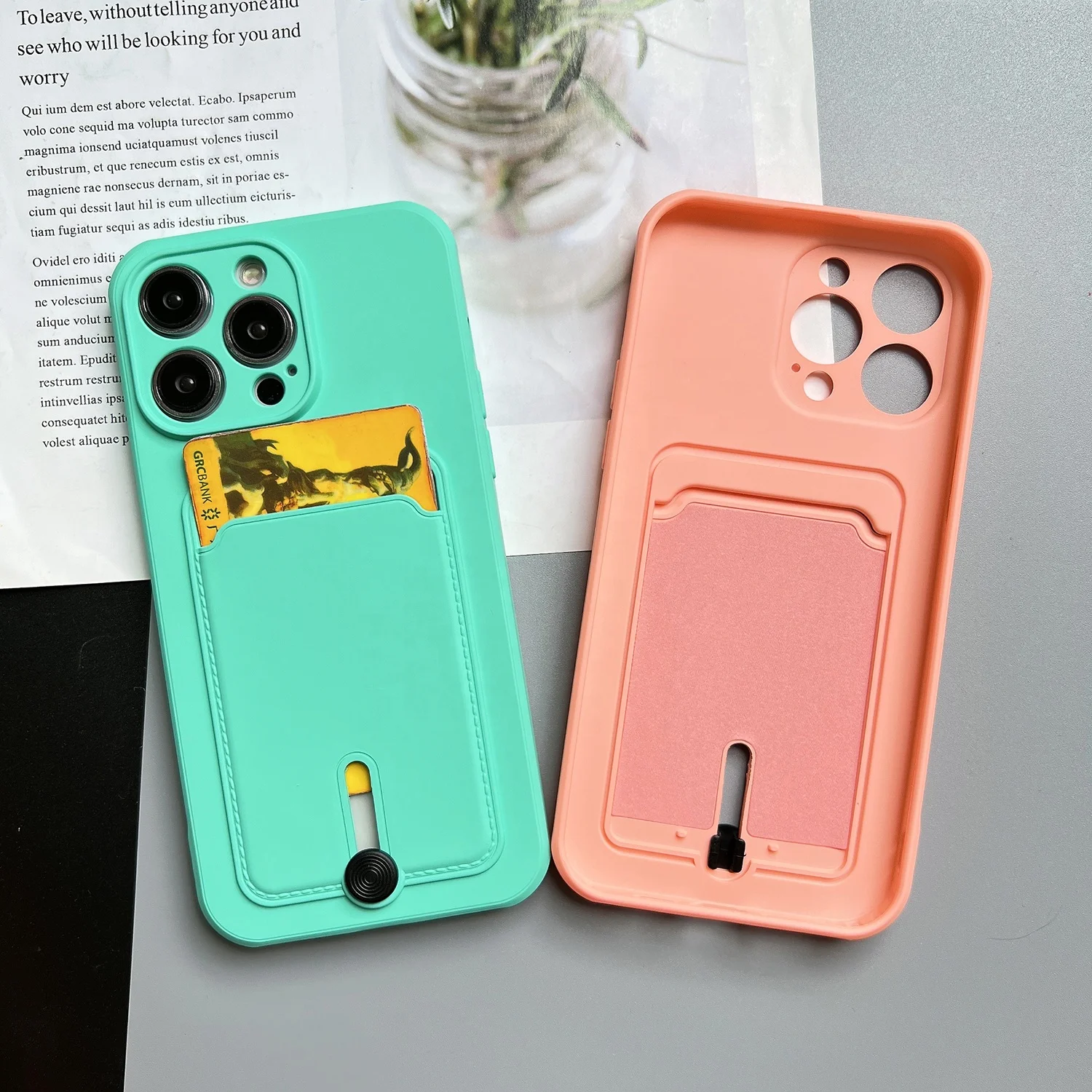 A new generation of card phone case For Iphone 14 Pro max Push Card Anti-Drop Shockproof Color Rich Back Cover