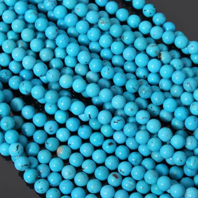 Natural Turquoise Bead Smooth Round Strand Wholesale Arizona Mine Blue Color Gemstone Jewelry Making Gemstone Beads