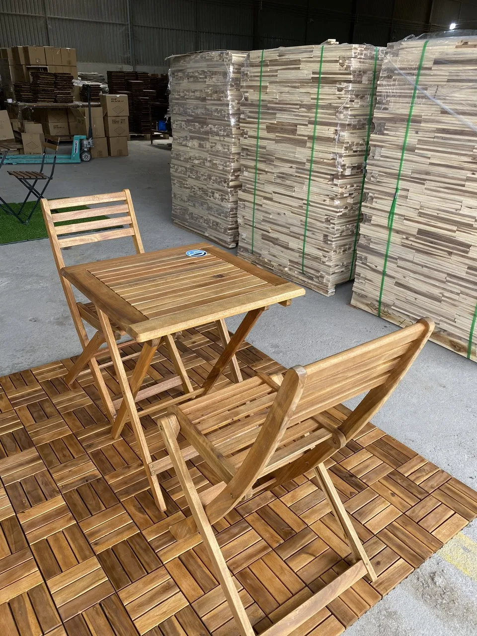 Acacia 3 pieces bistro set Outdoor Natural Wood Patio Garden Backyard Balcony Furniture Waterproof