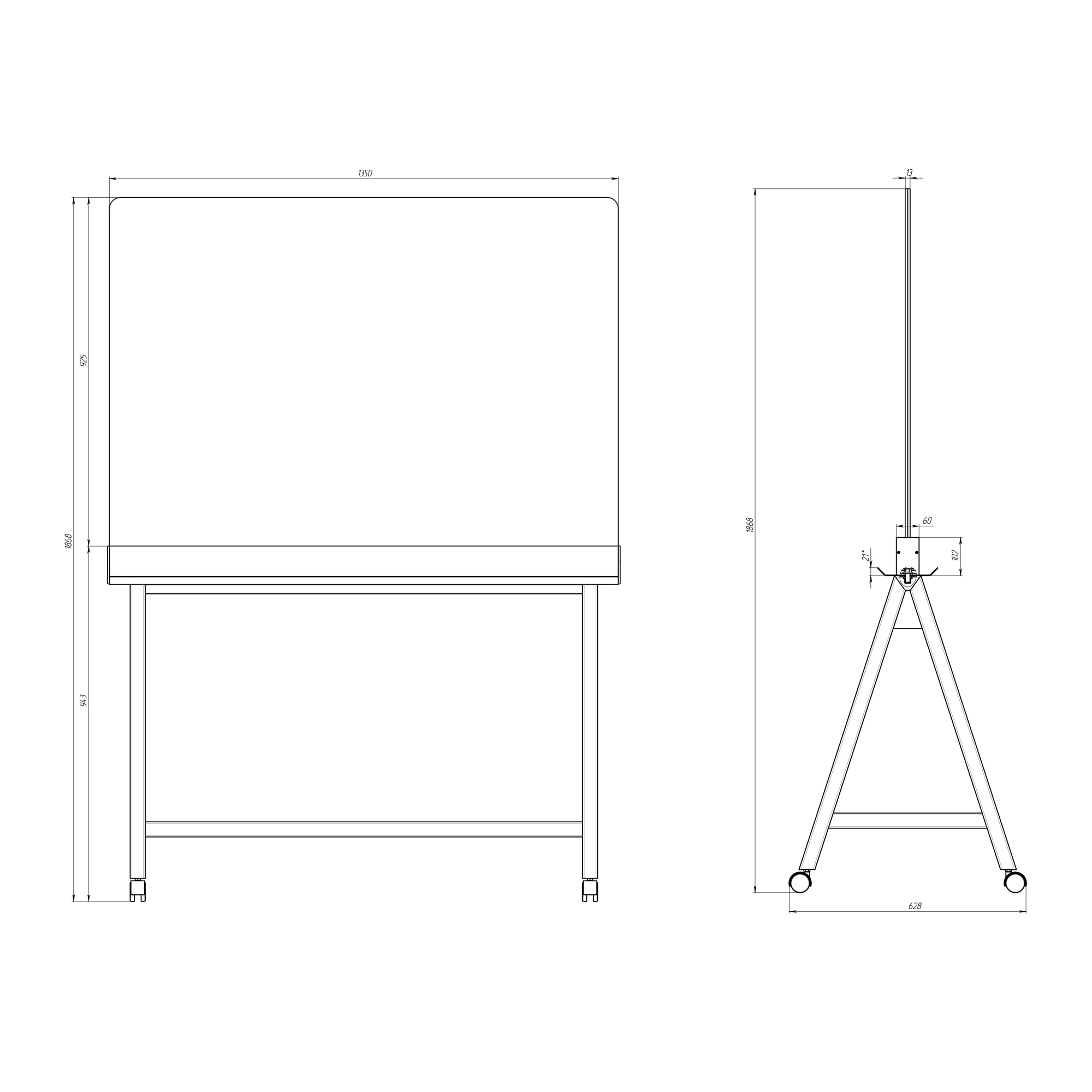 Mobile Glass Board 100 x 135 cm, 40 x 53 Dual-sided dry-erase Easy-to-clean, writable, and tempered glass surface