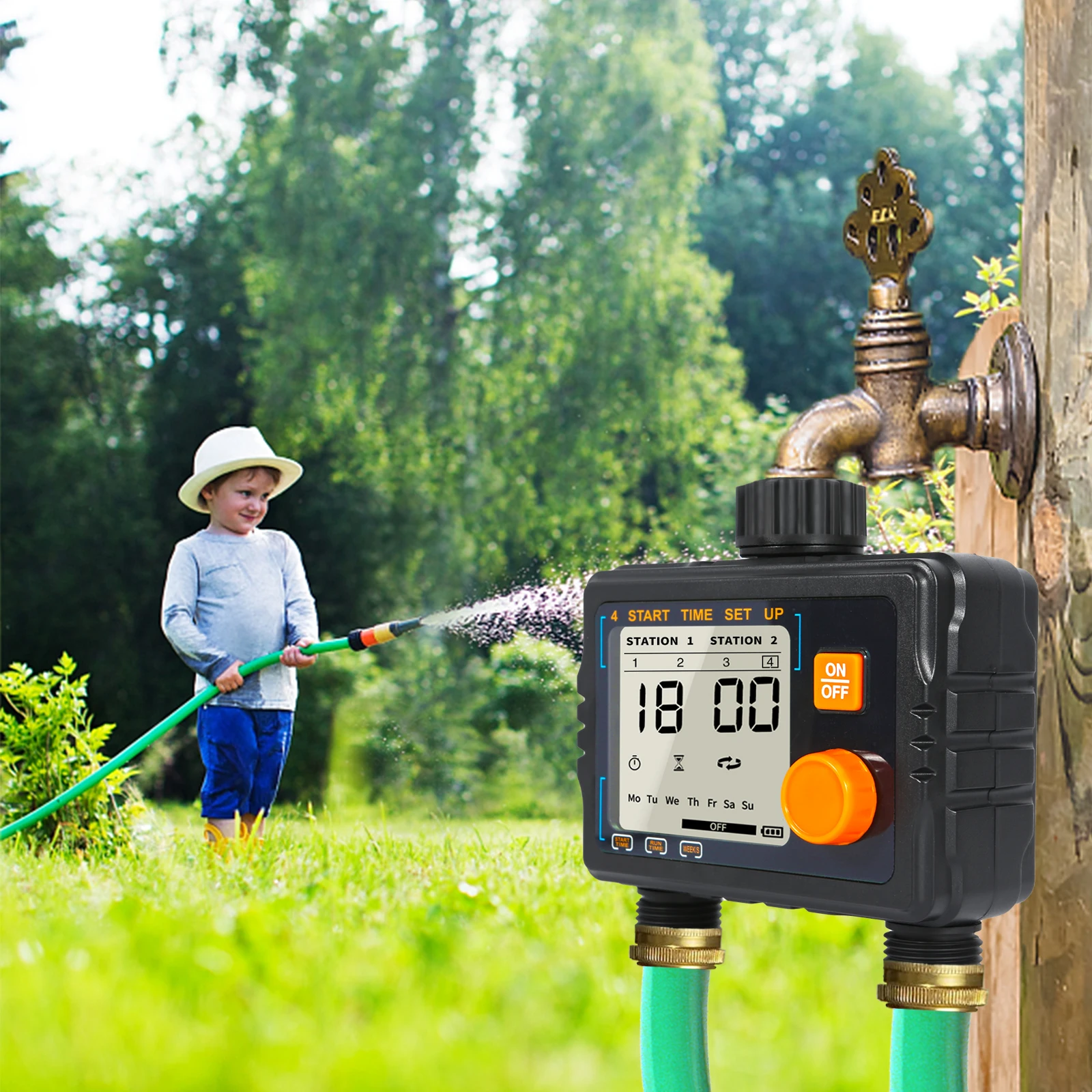 Programming Automatic Garden Watering 2 Outlets Tap Timer, Solenoid Valve  for Outdoor Sprinkler, Hose and Irrigation