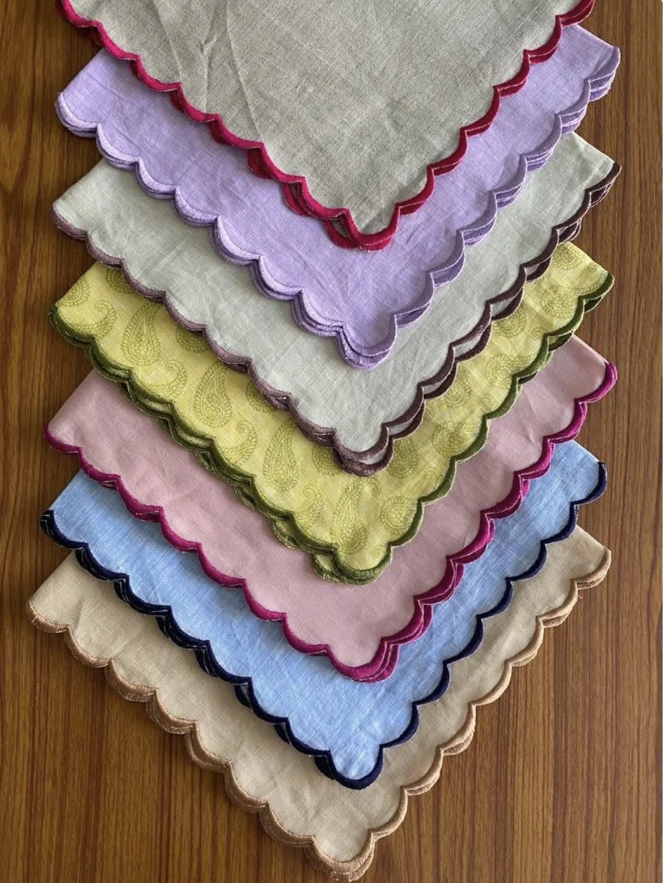 Mix Match Pure Linen Napkins Embroidered Scallops Wedding Events Parties Home 9x9' Cocktail 18x18' Dinner Sizes Unique Gifts