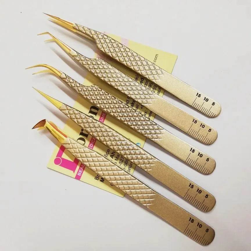 Professional diamond Grip Eyelash Tweezer Nude Color Coated Stainless Steel Best Lash Measurement Eyelash Extension Tweezer